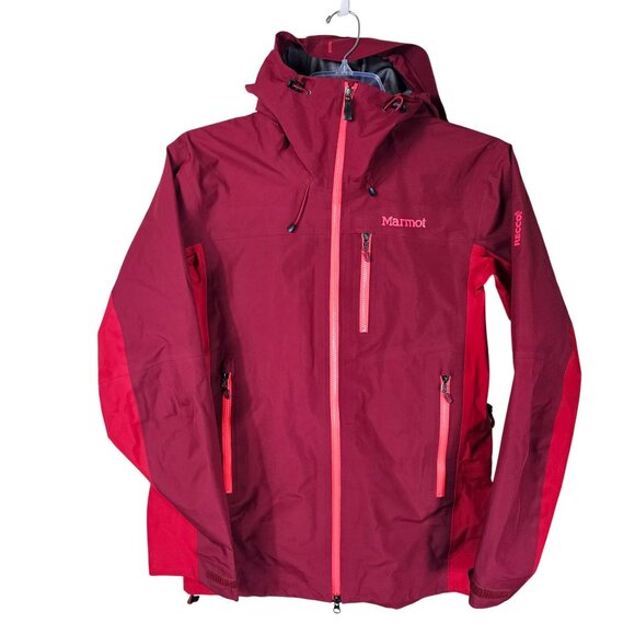 Marmot GORE-TEX Waterproof Shell Jacket S Red Multiple Zippered Pockets Vented - Picture 1 of 13